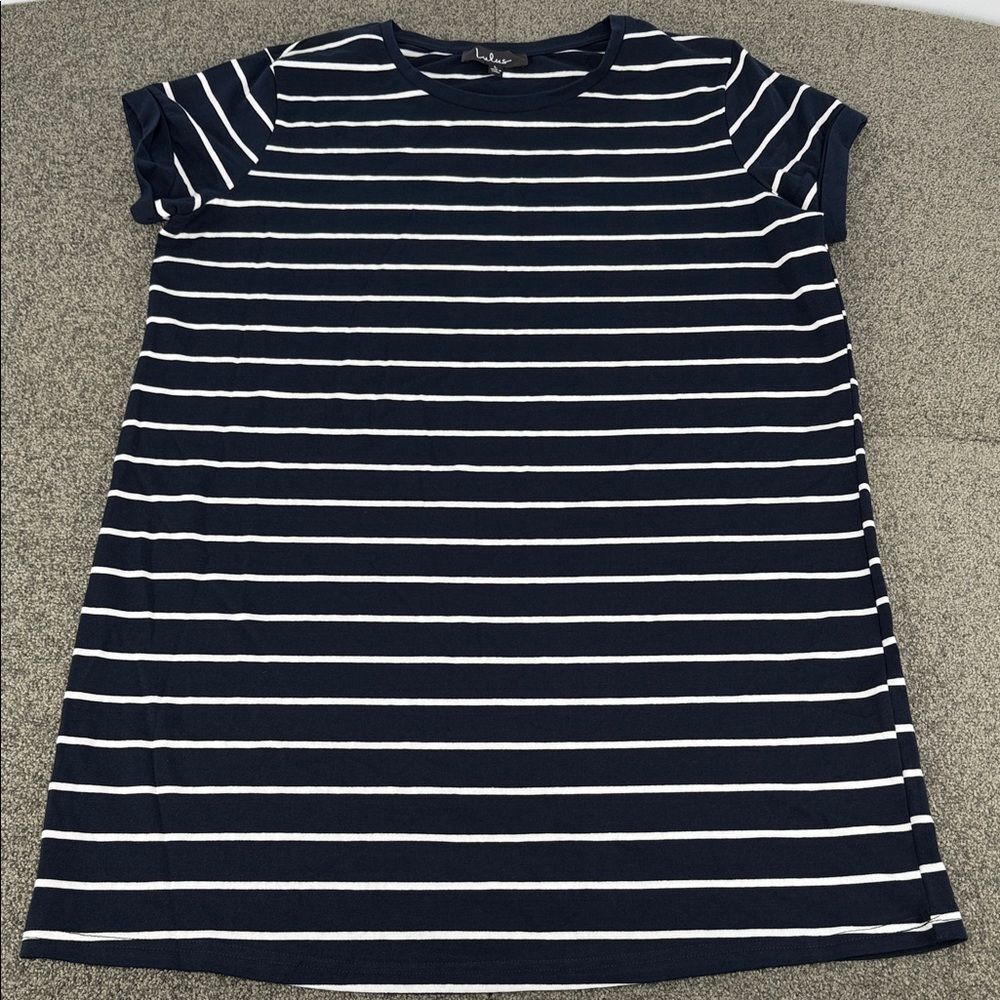 Lulu's Dress Wm Large Cafe Society Navy White Striped Mini T Shirt Stretch